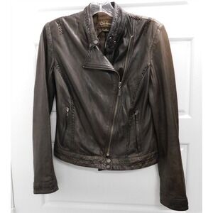 Cole‎ Haan Brown Lamb Leather Full Zip Jacket sz XS